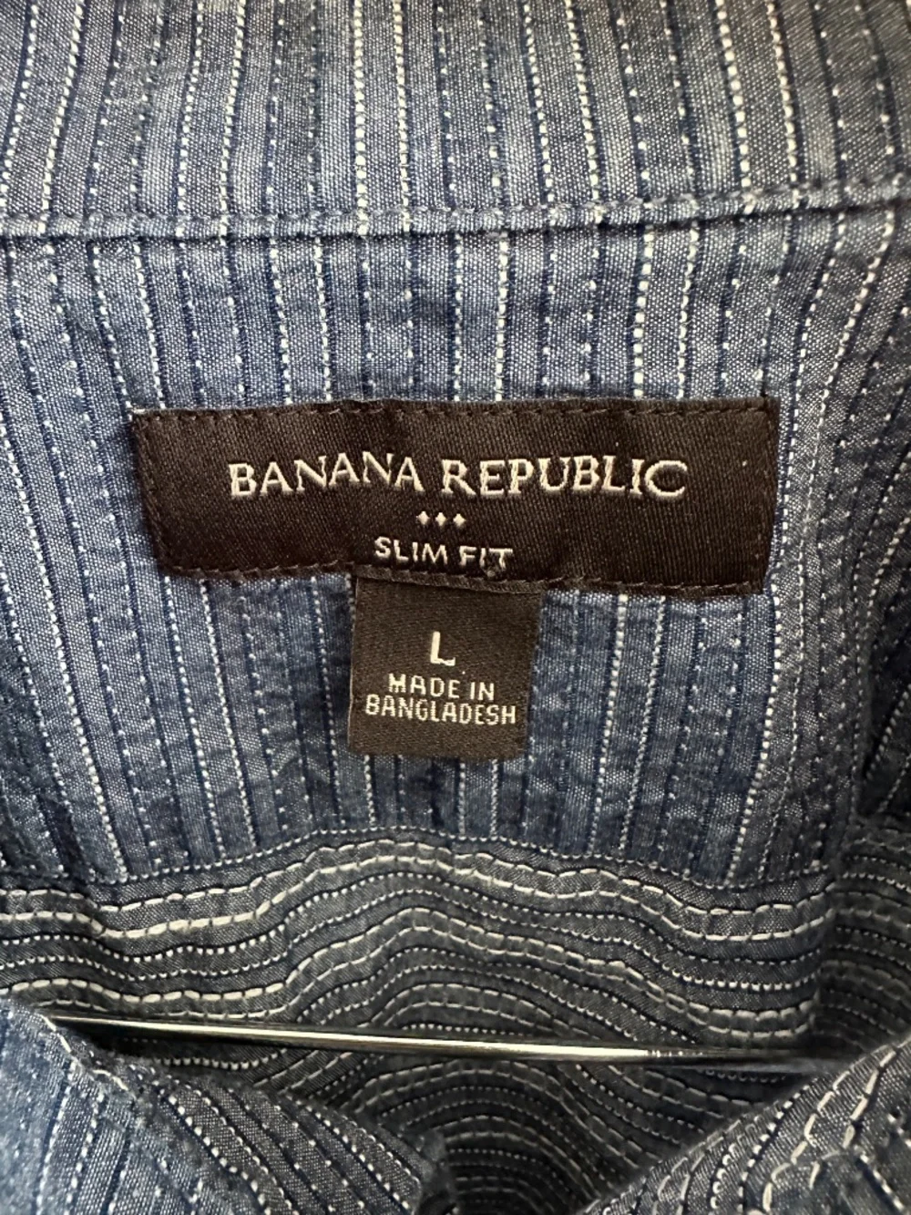 Banana Republic Slim Fit Indigo Blue Striped Short Sleeve Cotton Shirt L